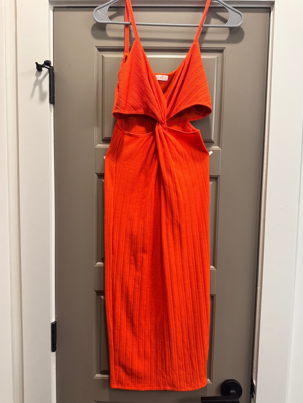 Women's Orange Twist-Front Midi Dress